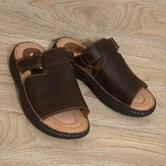 Born Mens Brown Leather Slip On Open Toe Sandals Size 10 / 44 Slides main image 8